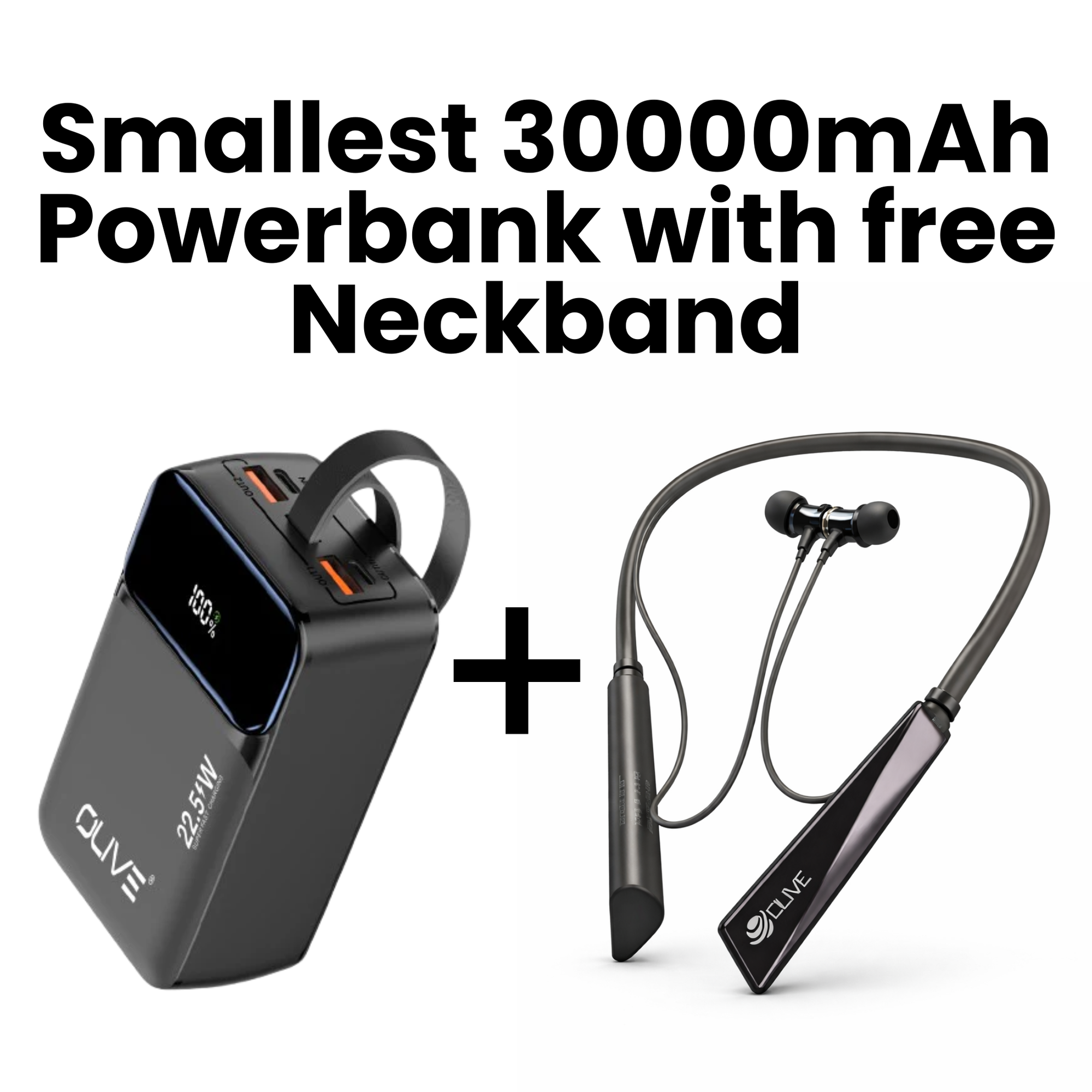 Chargezilla World's Smallest 30000mAh Powerbank With Free Olive Neckband (1 Year Warranty)
