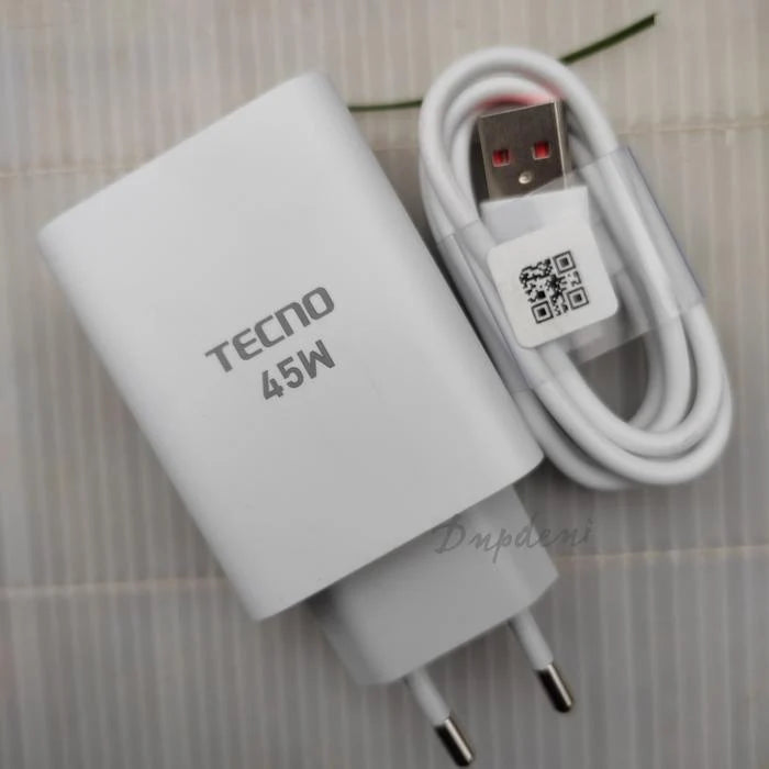 TECNO 45W Fast Charger | 100% Original + Free Cable [Open Parcel Allowed]