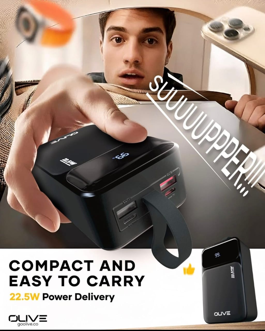 Chargezilla World's Smallest 30000mAh Powerbank With Free Olive Neckband (1 Year Warranty)