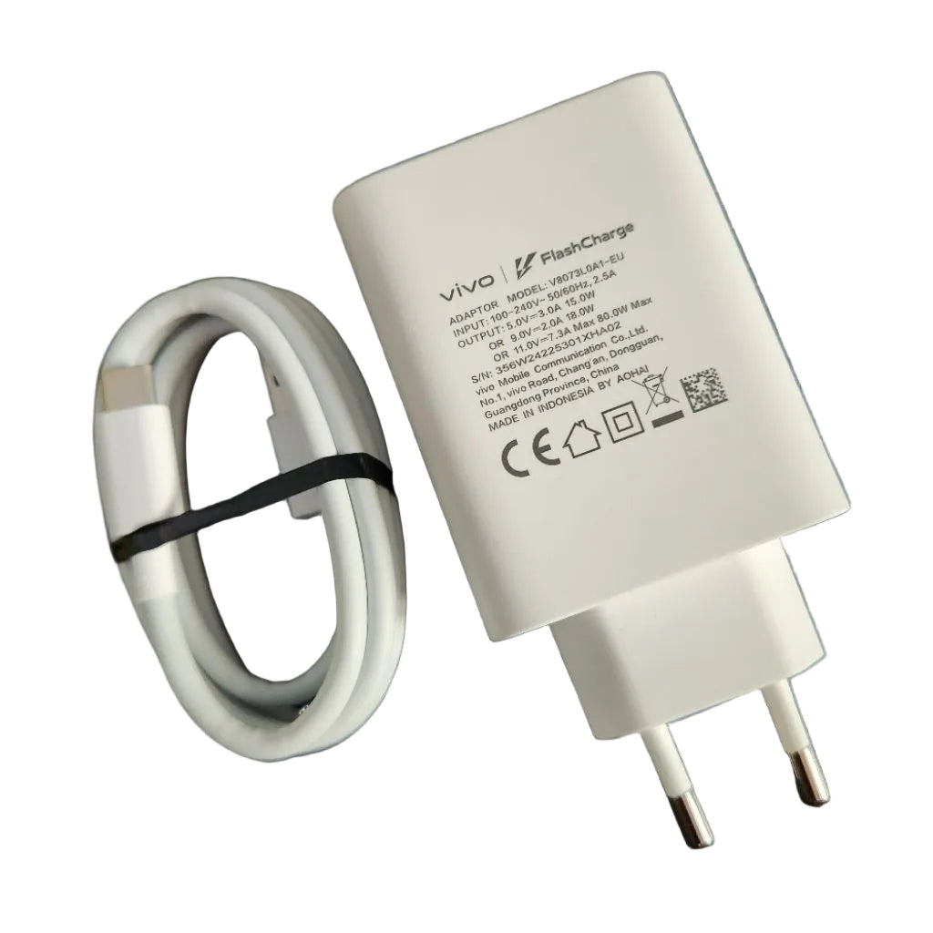 Vivo 80W FlashCharge Fast Charger | 100% Original + Free Cable [Open Parcel Allowed]