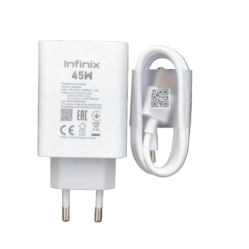 Infinix 45W Fast Charger | 100% Original + Free Cable [Open Parcel Allowed]